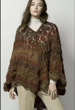 massimo dutti Rosewood wool crochet poncho size medium NWT